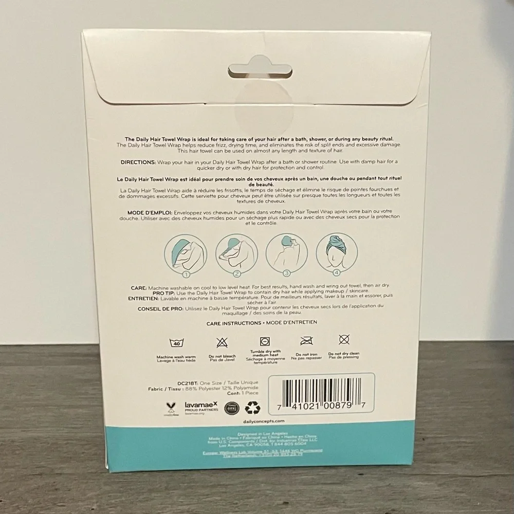 Daily Concepts Daily Hair Towel Wrap Heat & Frizz Free Dry Microfiber